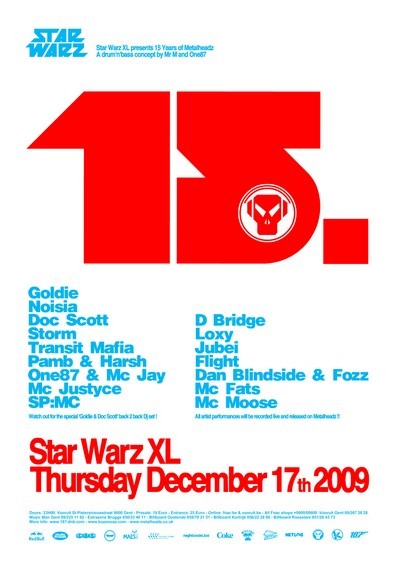 Star Warz XL presents 15 Years of Metalheadz - Thu 17-12-09, Kunstencentrum Vooruit